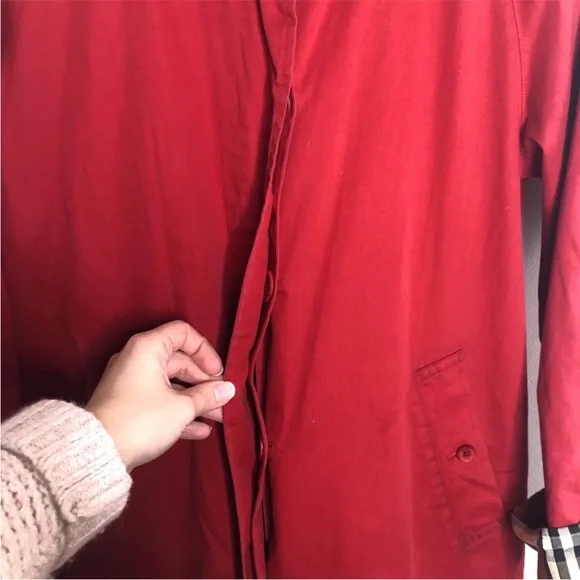Burberry Red Rust Trench Coat Nova Check Cuff 4 S - Picture 3 of 8